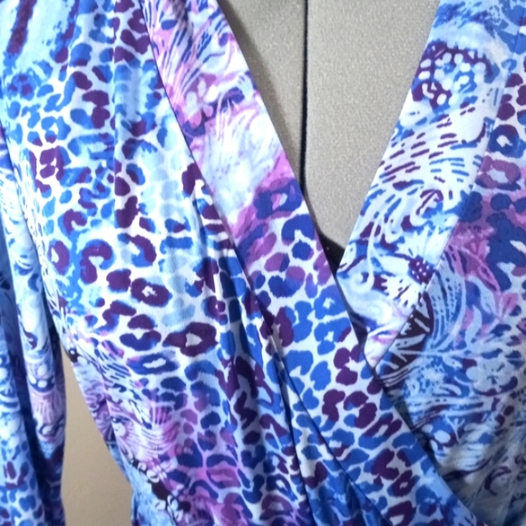 Jaclyn Smith Sz Large Multi Colored Blue/Purple Dress Midi - Picture 3 of 8